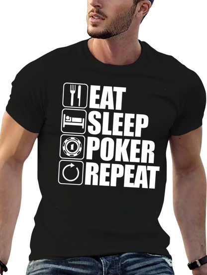Camiseta Hombre Eat Sleep Poker Repeat - Negra