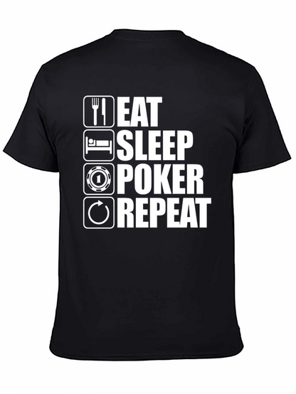 Camiseta Hombre Eat Sleep Poker Repeat - Negra