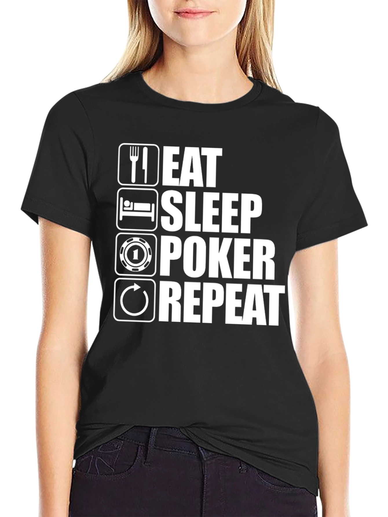 Camiseta Hombre Eat Sleep Poker Repeat - Negra