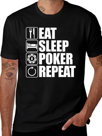 Camiseta Hombre Eat Sleep Poker Repeat - Negra