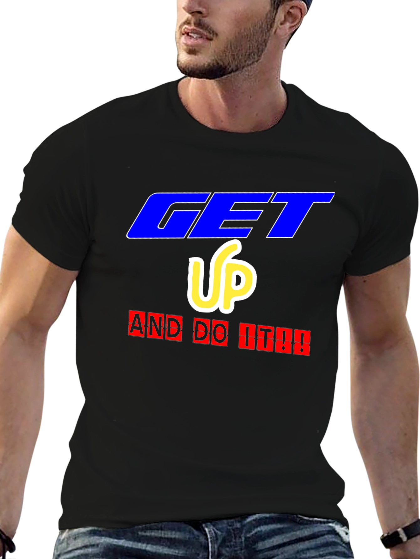 Camiseta Negra Motivacional Get Up And Do It!!