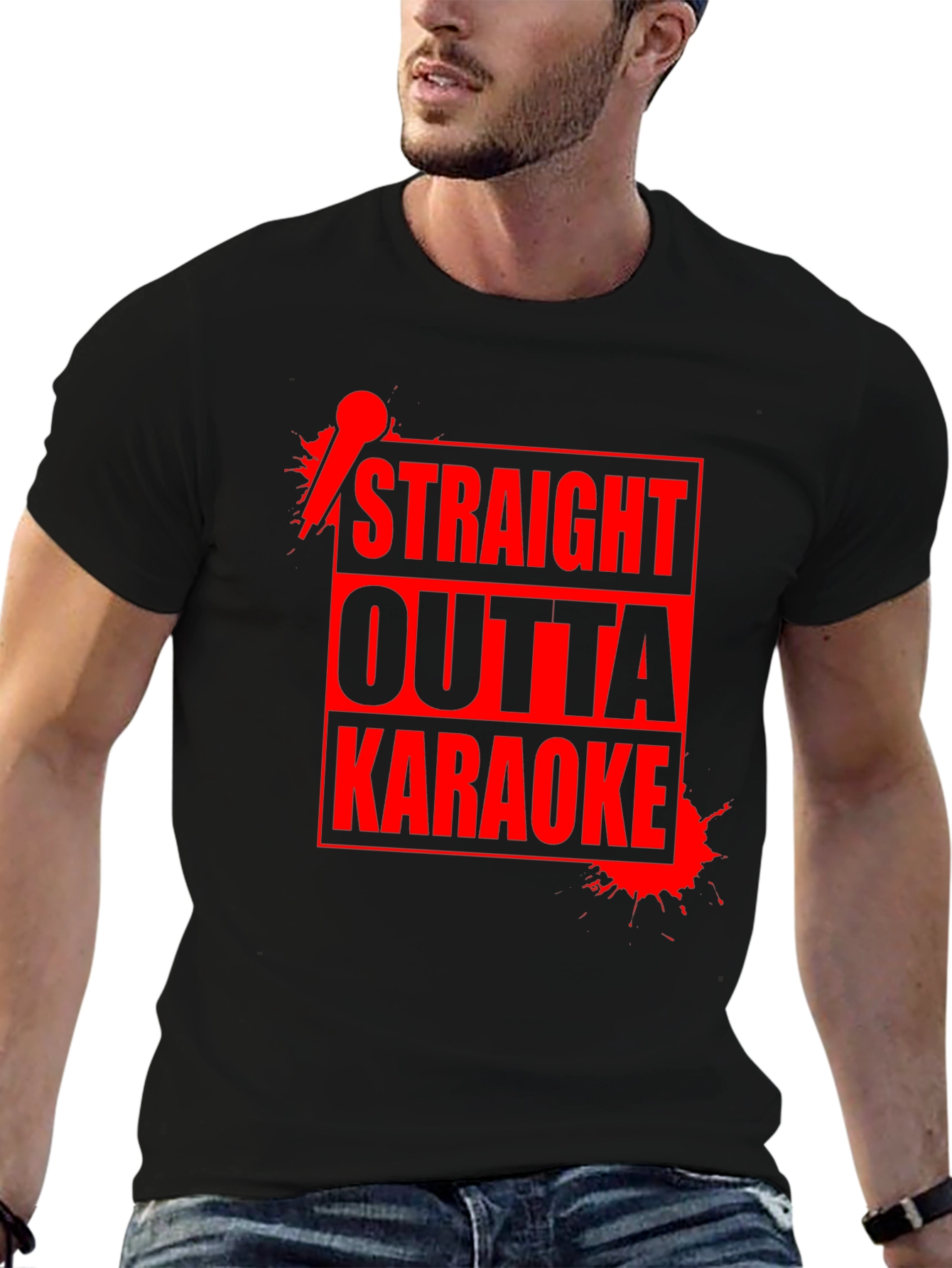 Camiseta Negra Straight Outta Karaoke para Hombre