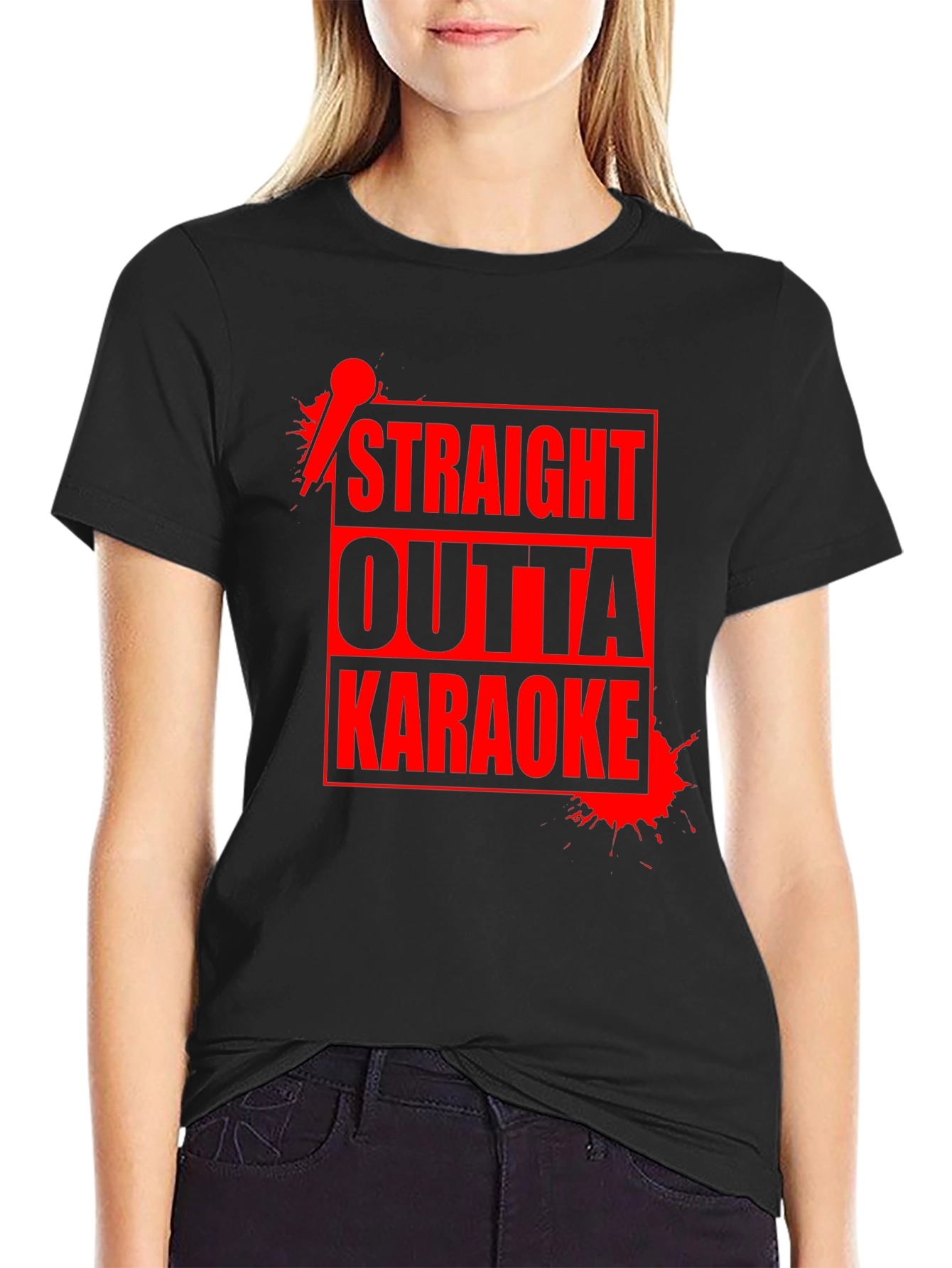 Camiseta Negra Straight Outta Karaoke para Hombre