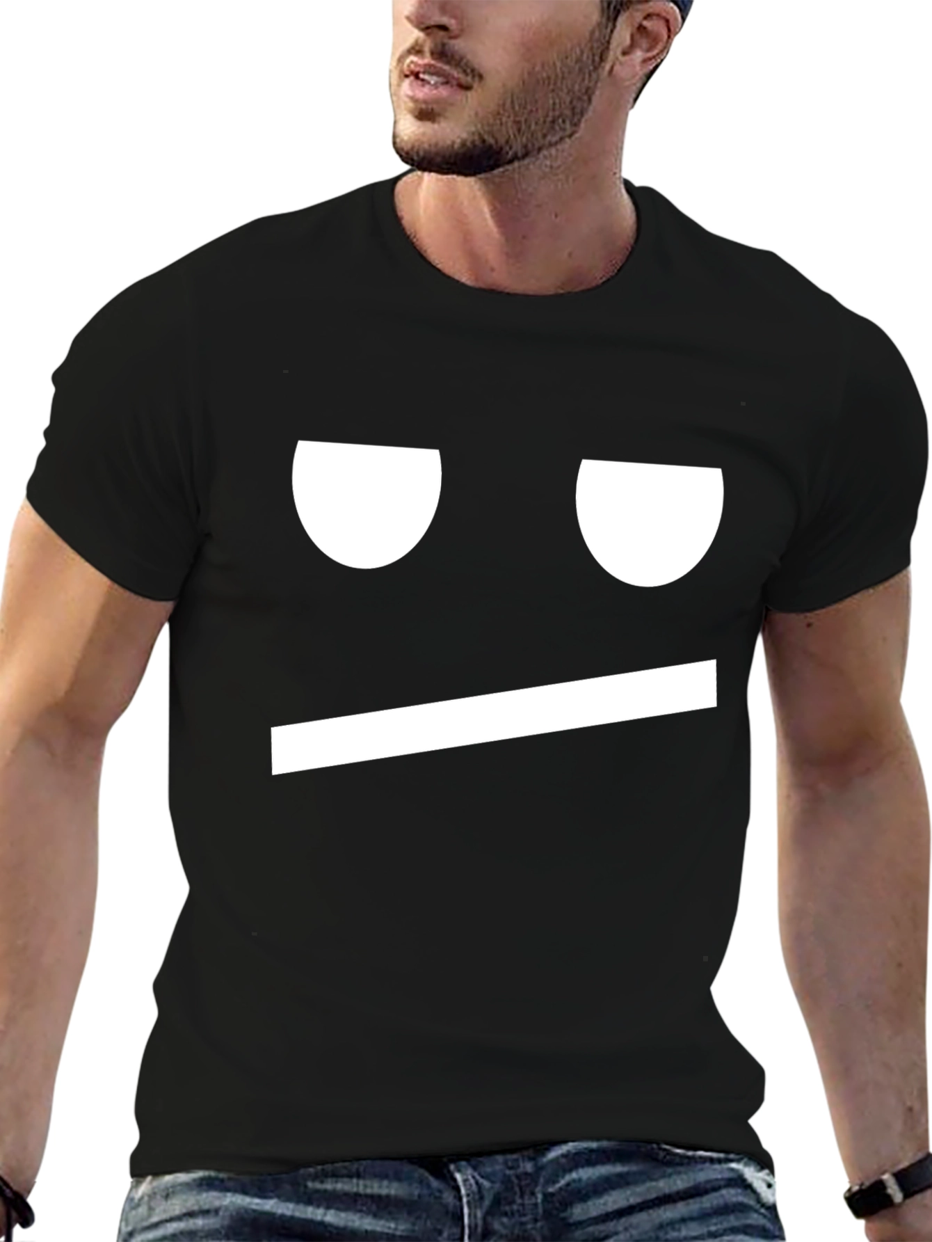 Camiseta Negra Meh Cara Expresión Gráfica Divertida Hombre