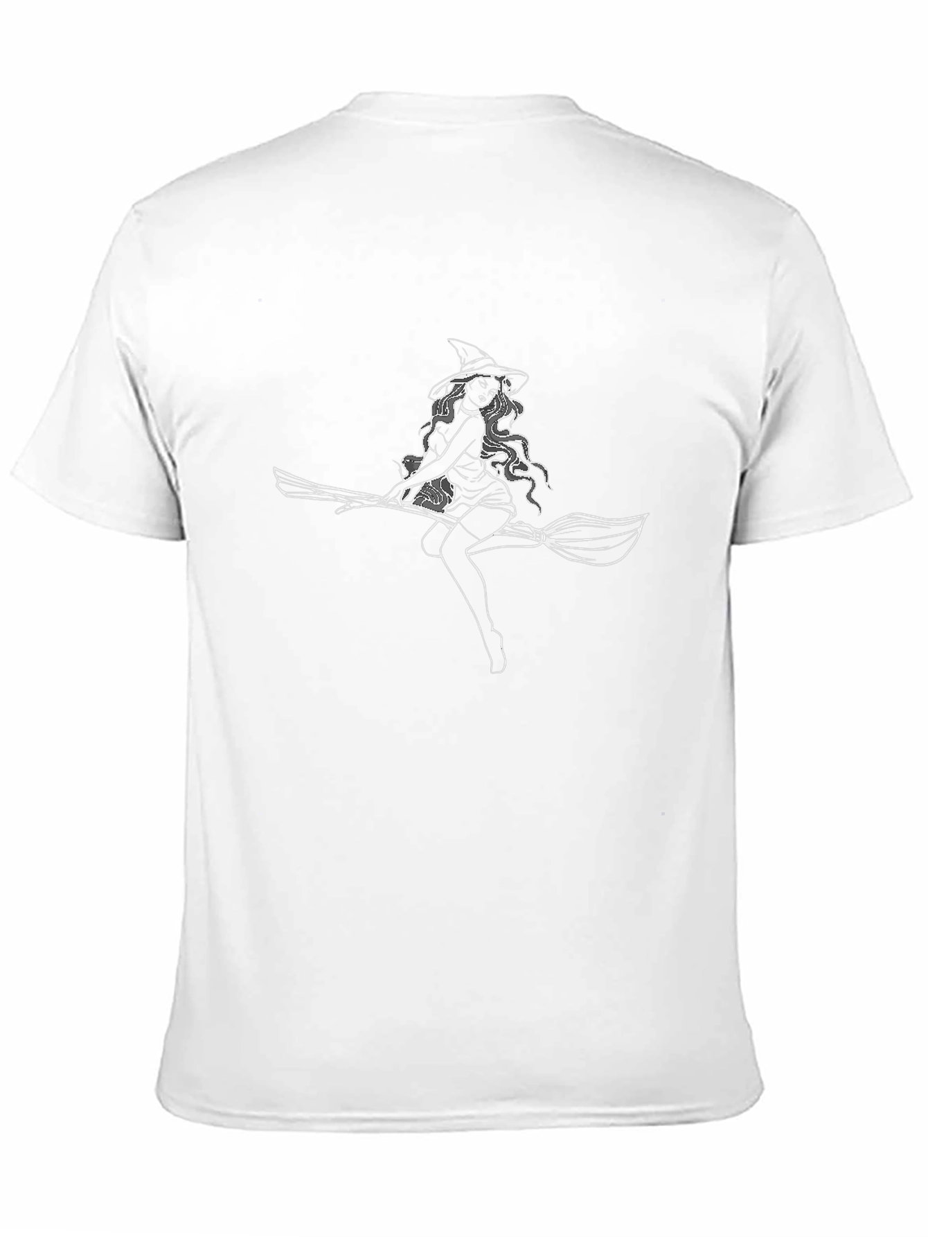 Camiseta Negra con Bruja en Escoba para Hombre