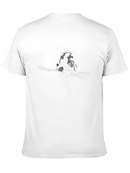 Camiseta Negra con Bruja en Escoba para Hombre