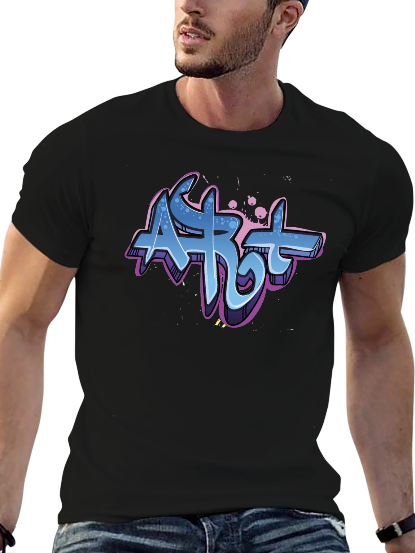 Camiseta Negra con Diseño Graffiti Art