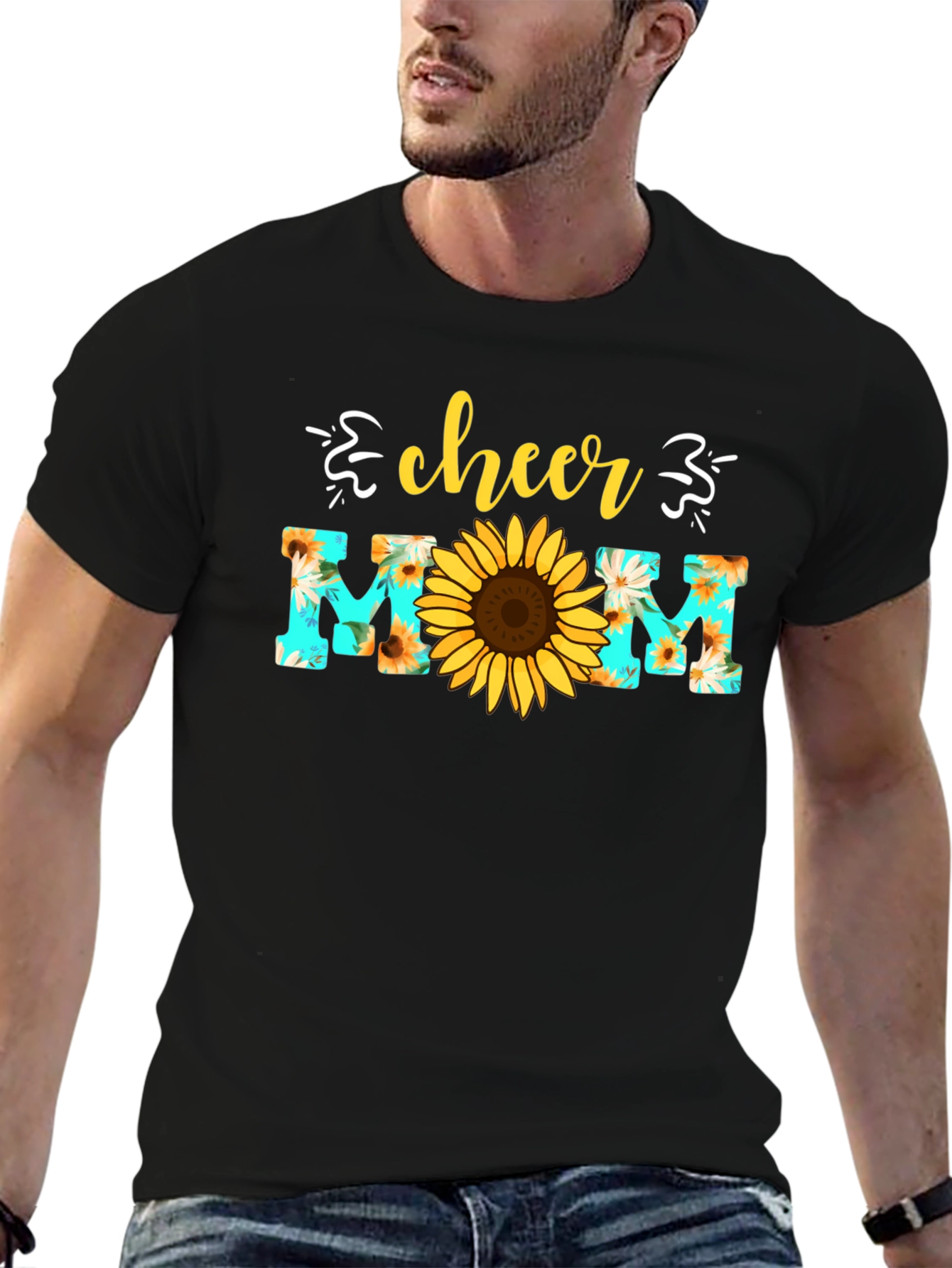 Camiseta Cheer Mom con Girasol - Diseño Floral