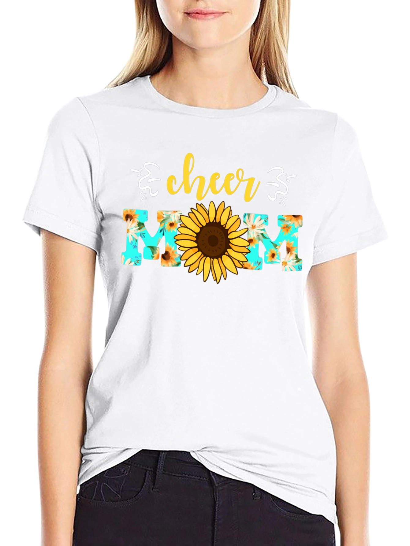 Camiseta Cheer Mom con Girasol - Diseño Floral