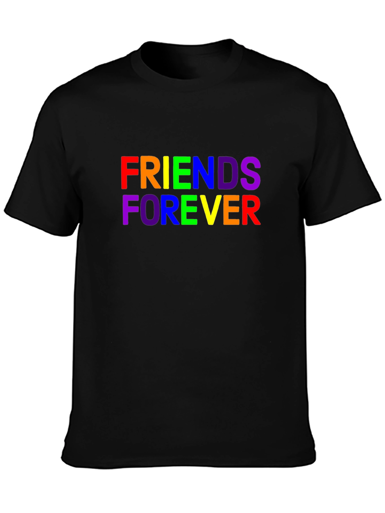 Camiseta Negra Unisex Friends Forever con Estampado Arcoíris