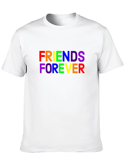 Camiseta Negra Unisex Friends Forever con Estampado Arcoíris