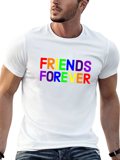 Camiseta Negra Unisex Friends Forever con Estampado Arcoíris