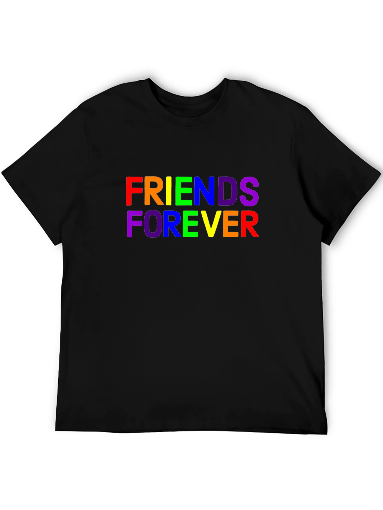 Camiseta Negra Unisex Friends Forever con Estampado Arcoíris