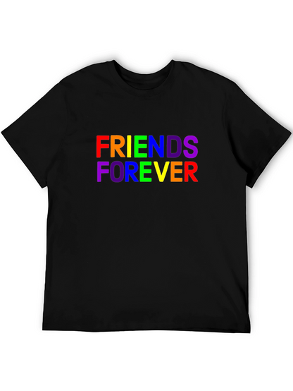 Camiseta Negra Unisex Friends Forever con Estampado Arcoíris