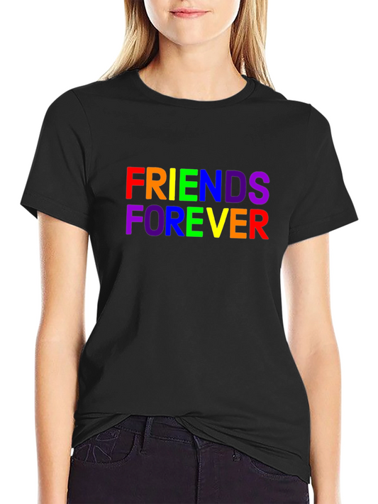 Camiseta Negra Unisex Friends Forever con Estampado Arcoíris