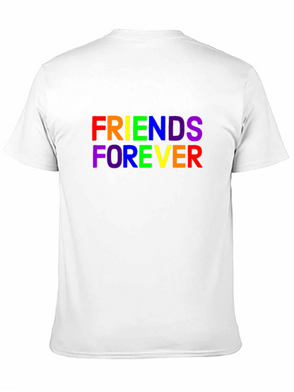 Camiseta Negra Unisex Friends Forever con Estampado Arcoíris