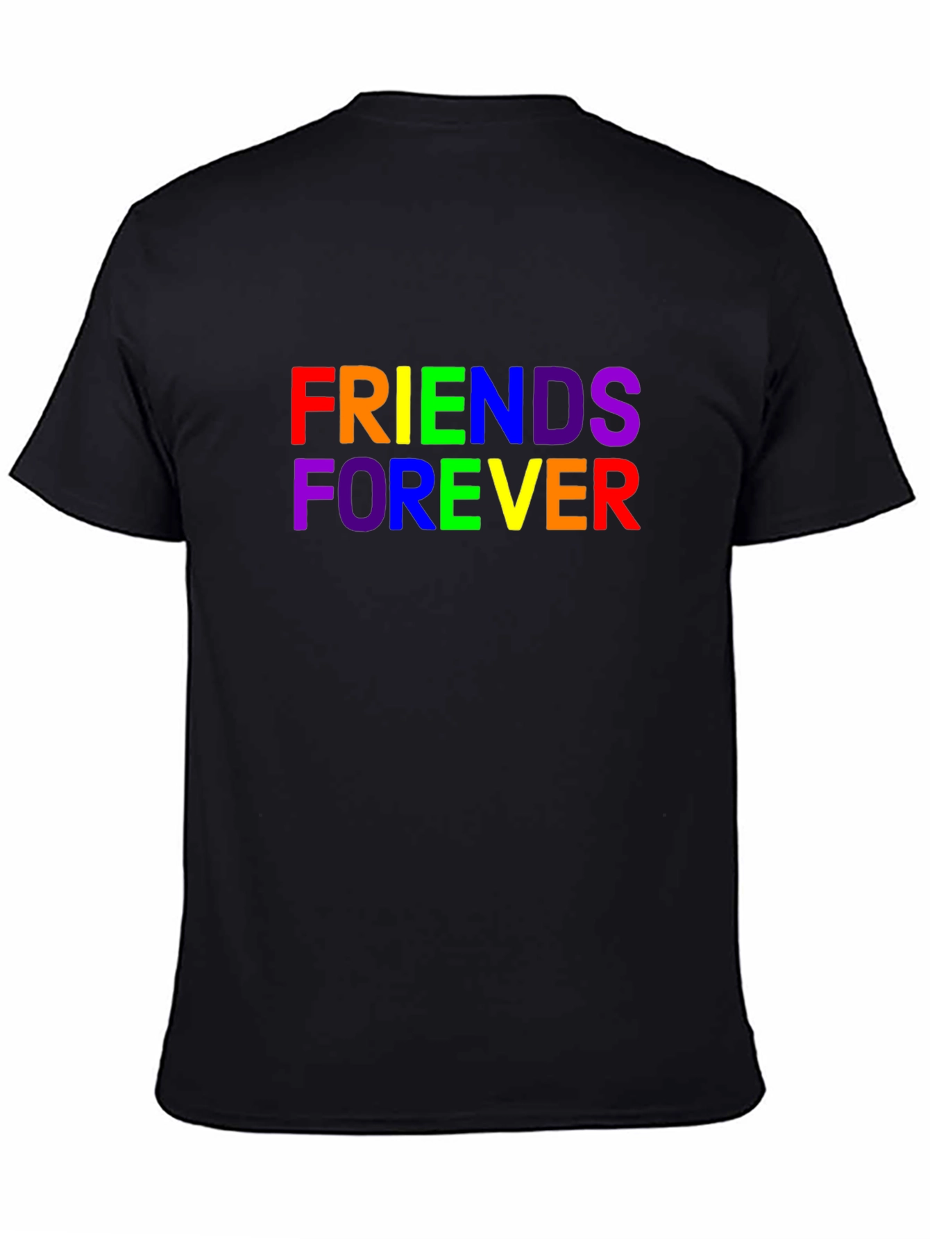 Camiseta Negra Unisex Friends Forever con Estampado Arcoíris