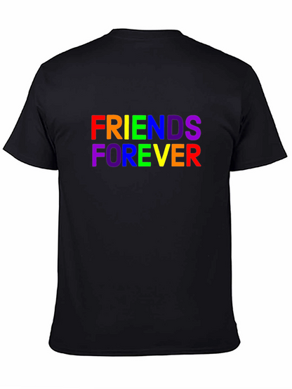 Camiseta Negra Unisex Friends Forever con Estampado Arcoíris