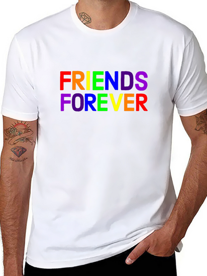 Camiseta Negra Unisex Friends Forever con Estampado Arcoíris