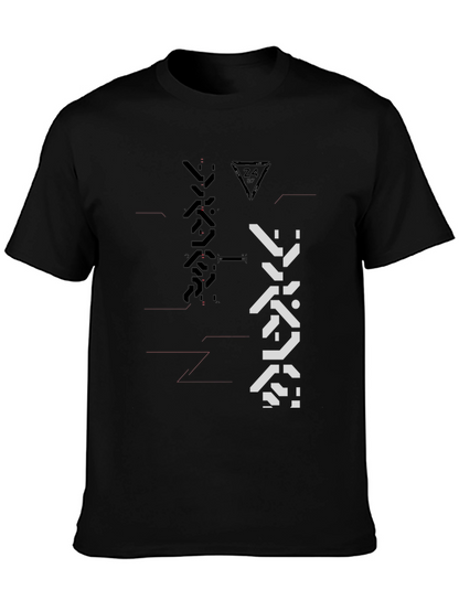 Camiseta Negra con Diseño Abstracto Futurista