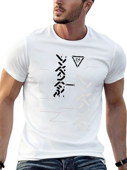 Camiseta Negra con Diseño Abstracto Futurista