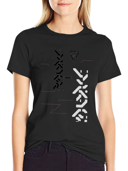 Camiseta Negra con Diseño Abstracto Futurista