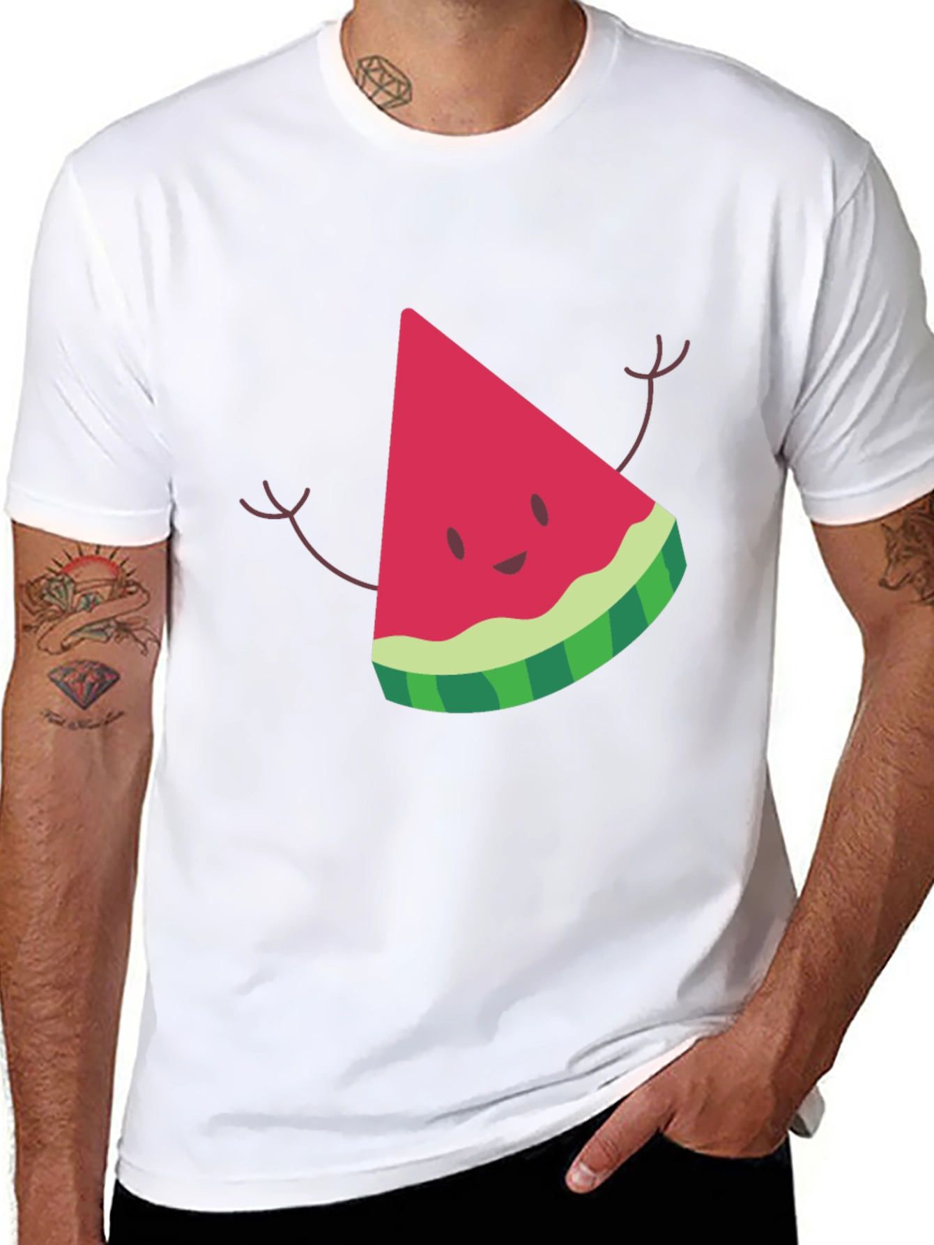 Camiseta Negra con Diseño de Sandía Sonriente