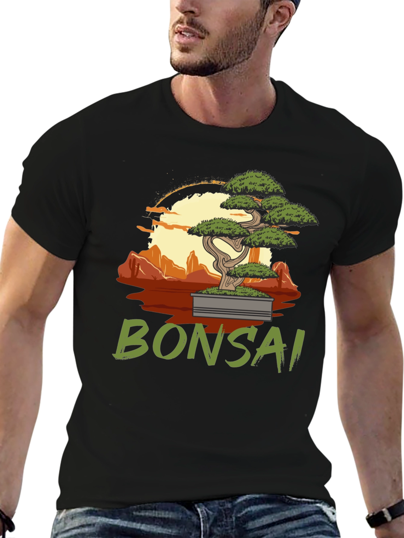Camiseta Negra con Diseño de Bonsái