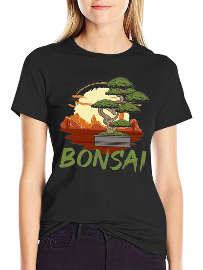 Camiseta Negra con Diseño de Bonsái