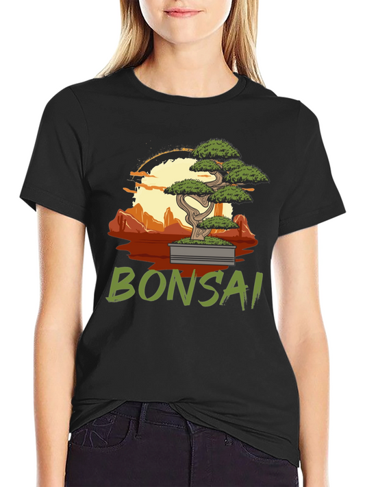 Camiseta Negra con Diseño de Bonsái