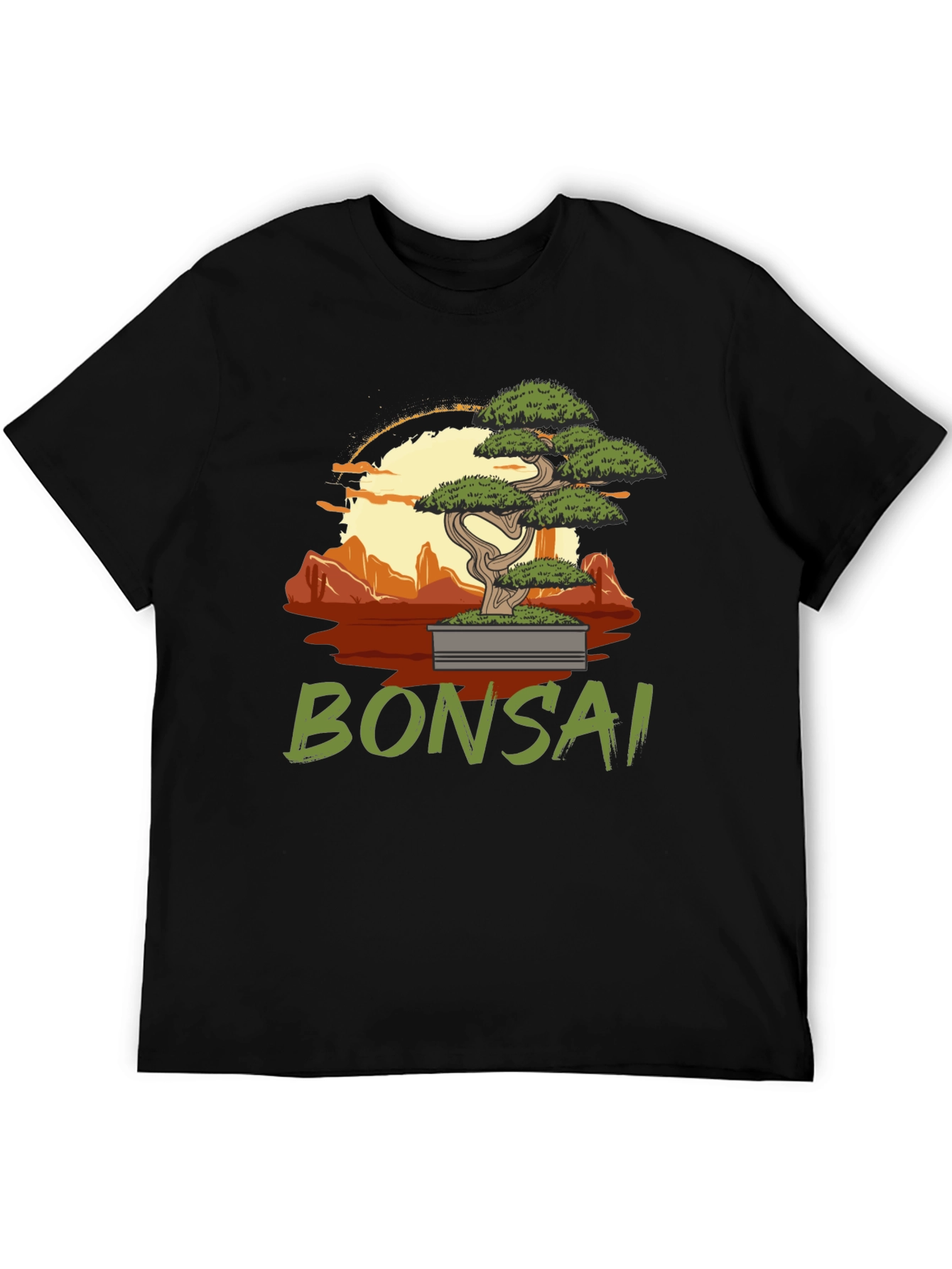 Camiseta Negra con Diseño de Bonsái