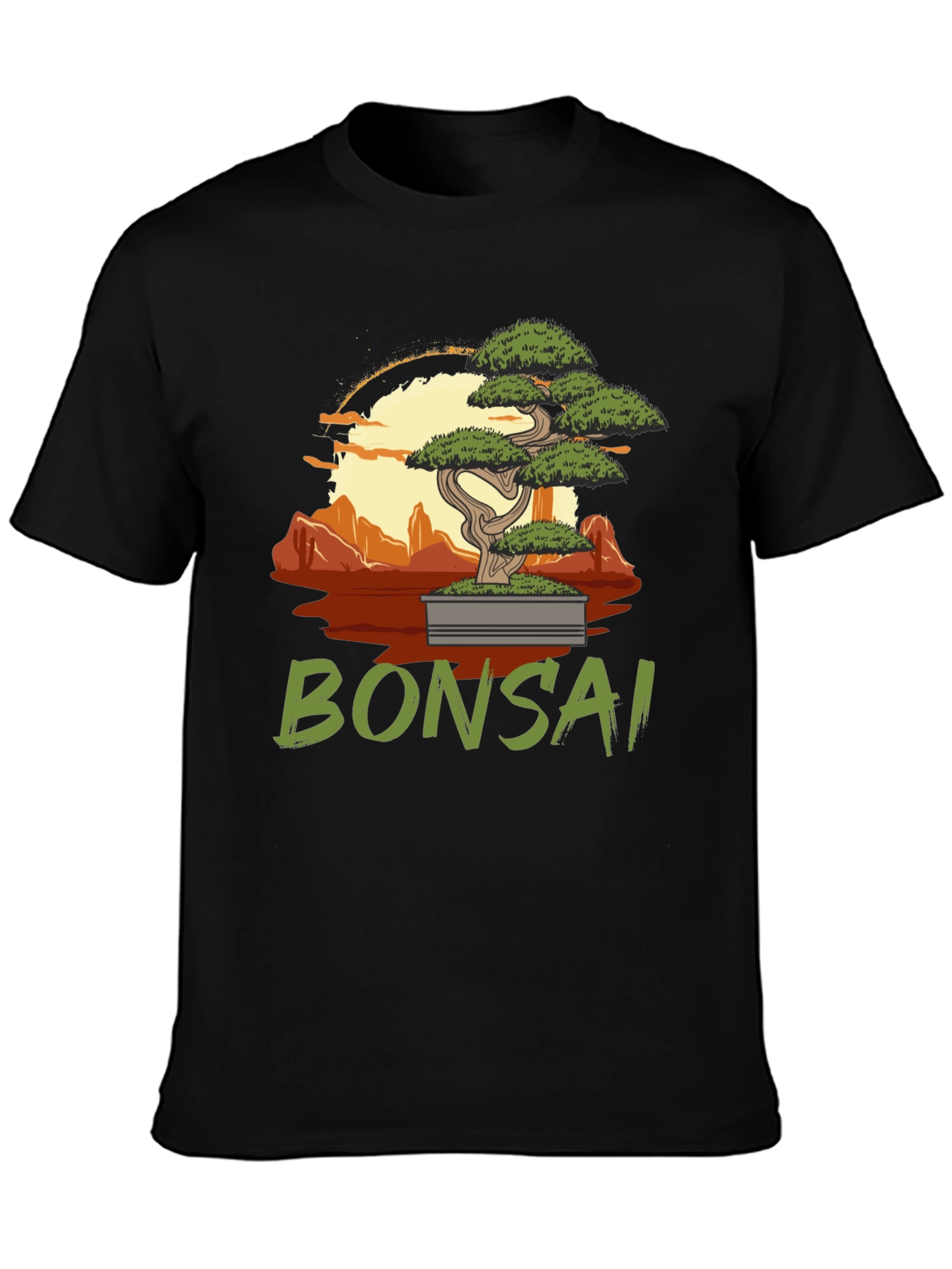 Camiseta Negra con Diseño de Bonsái