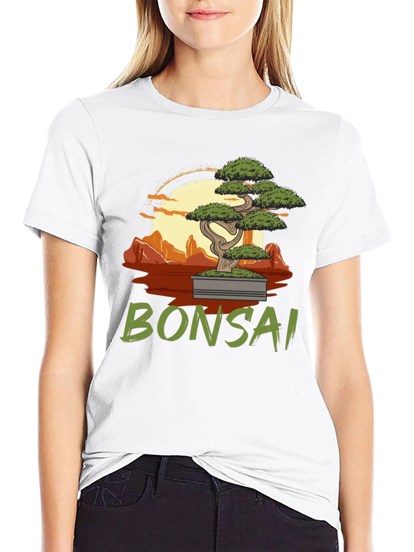 Camiseta Negra con Diseño de Bonsái