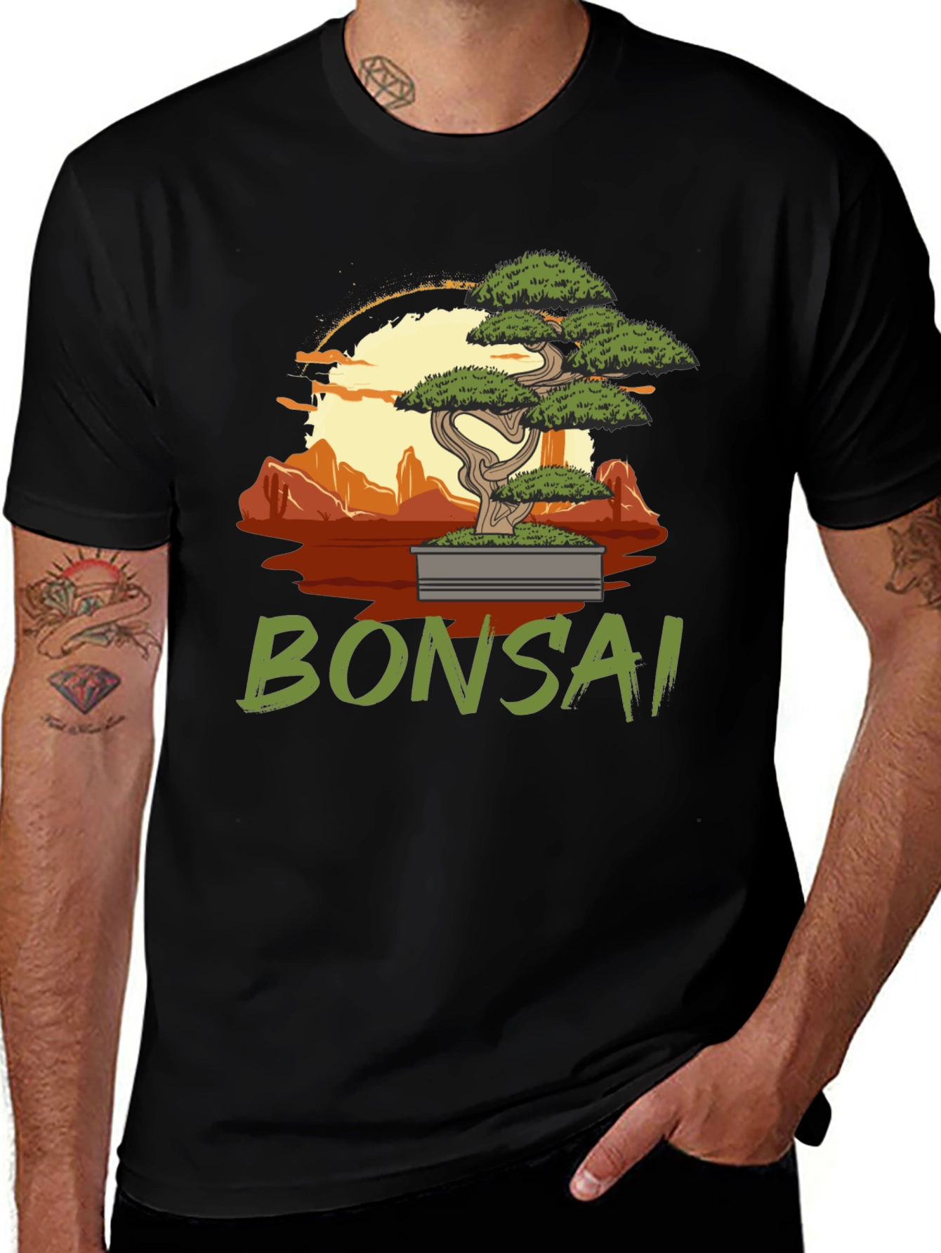Camiseta Negra con Diseño de Bonsái