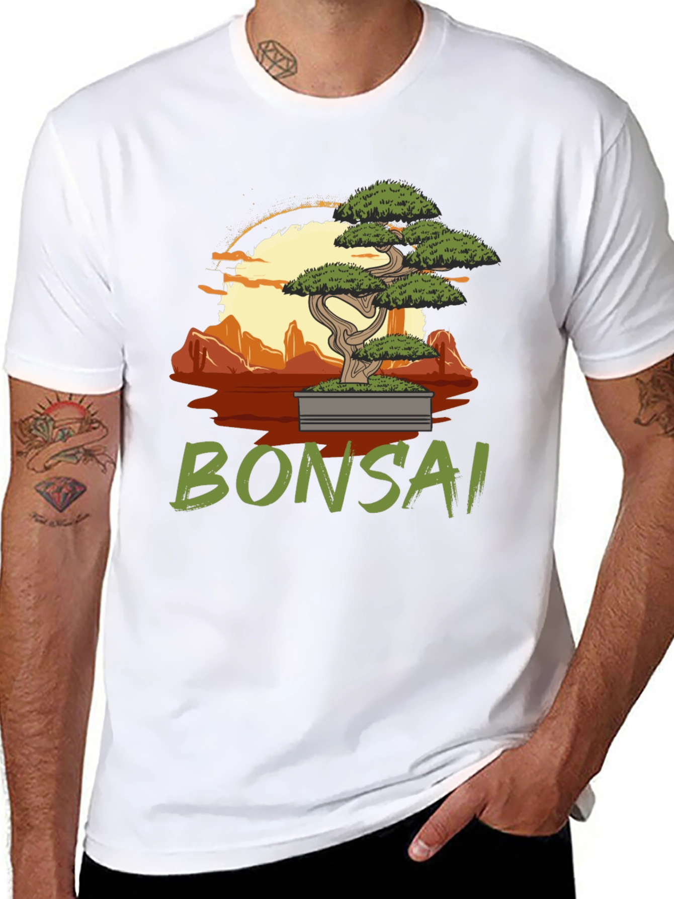 Camiseta Negra con Diseño de Bonsái