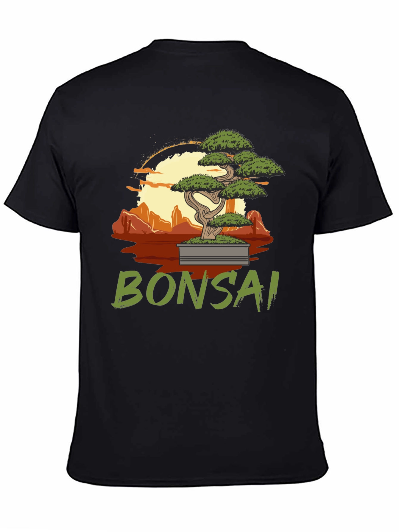 Camiseta Negra con Diseño de Bonsái