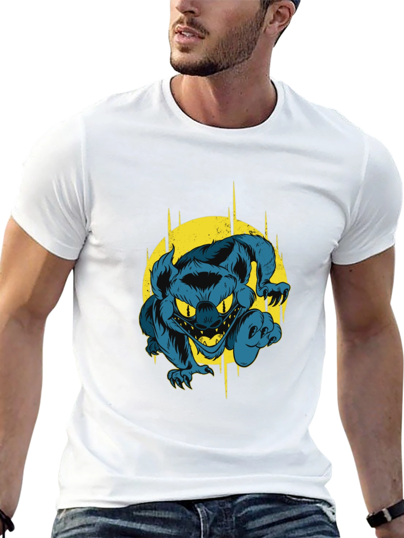 Camiseta Negra con Diseño de Monstruo Azul
