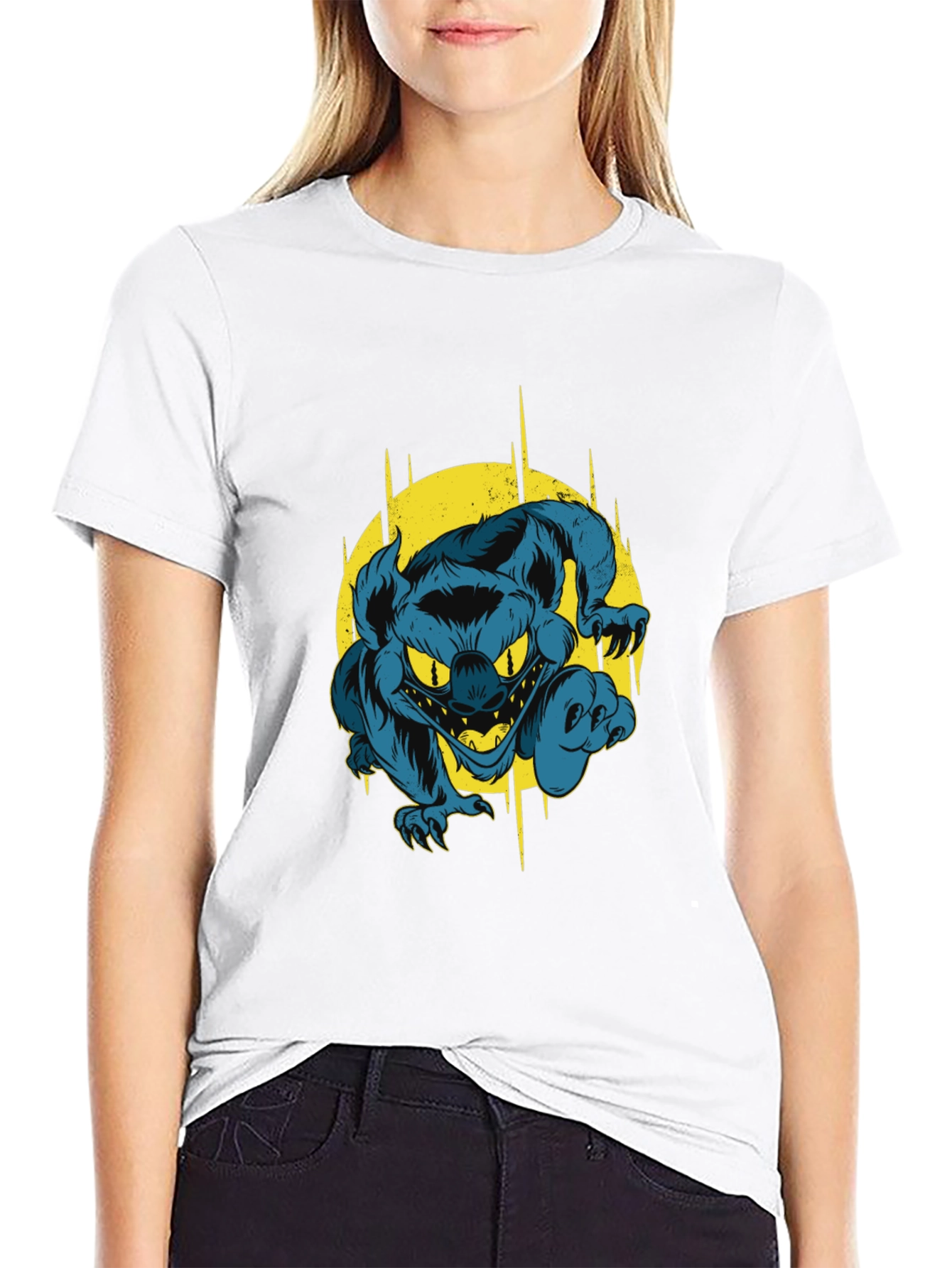 Camiseta Negra con Diseño de Monstruo Azul