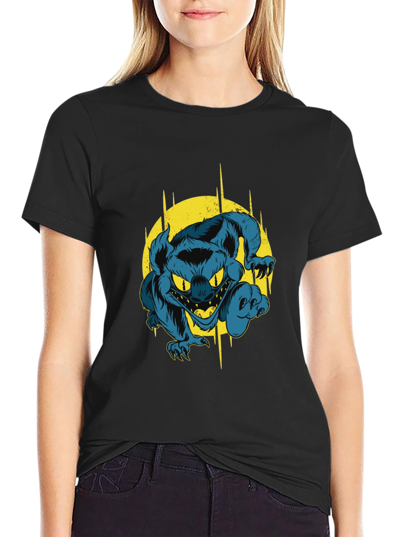 Camiseta Negra con Diseño de Monstruo Azul