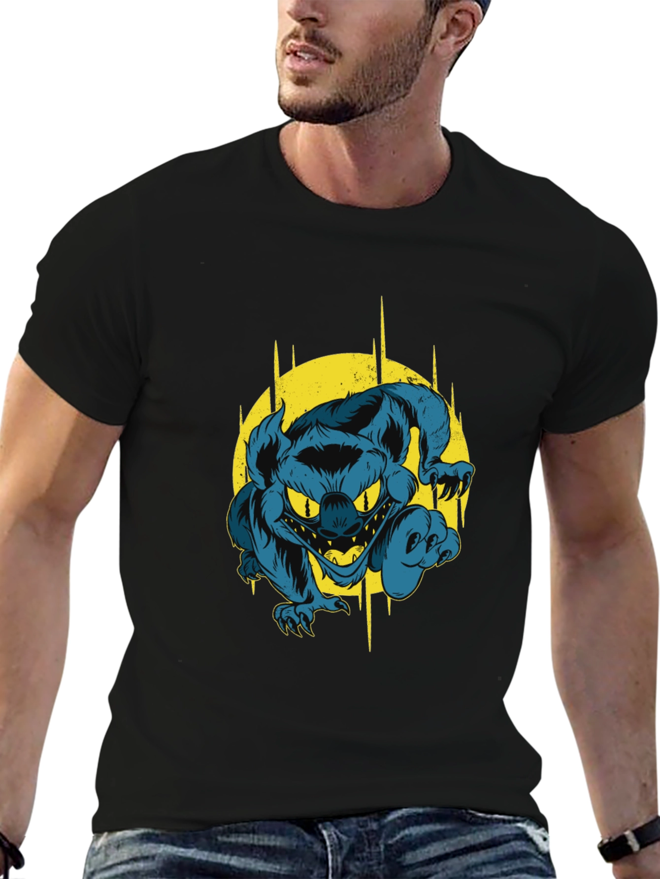 Camiseta Negra con Diseño de Monstruo Azul