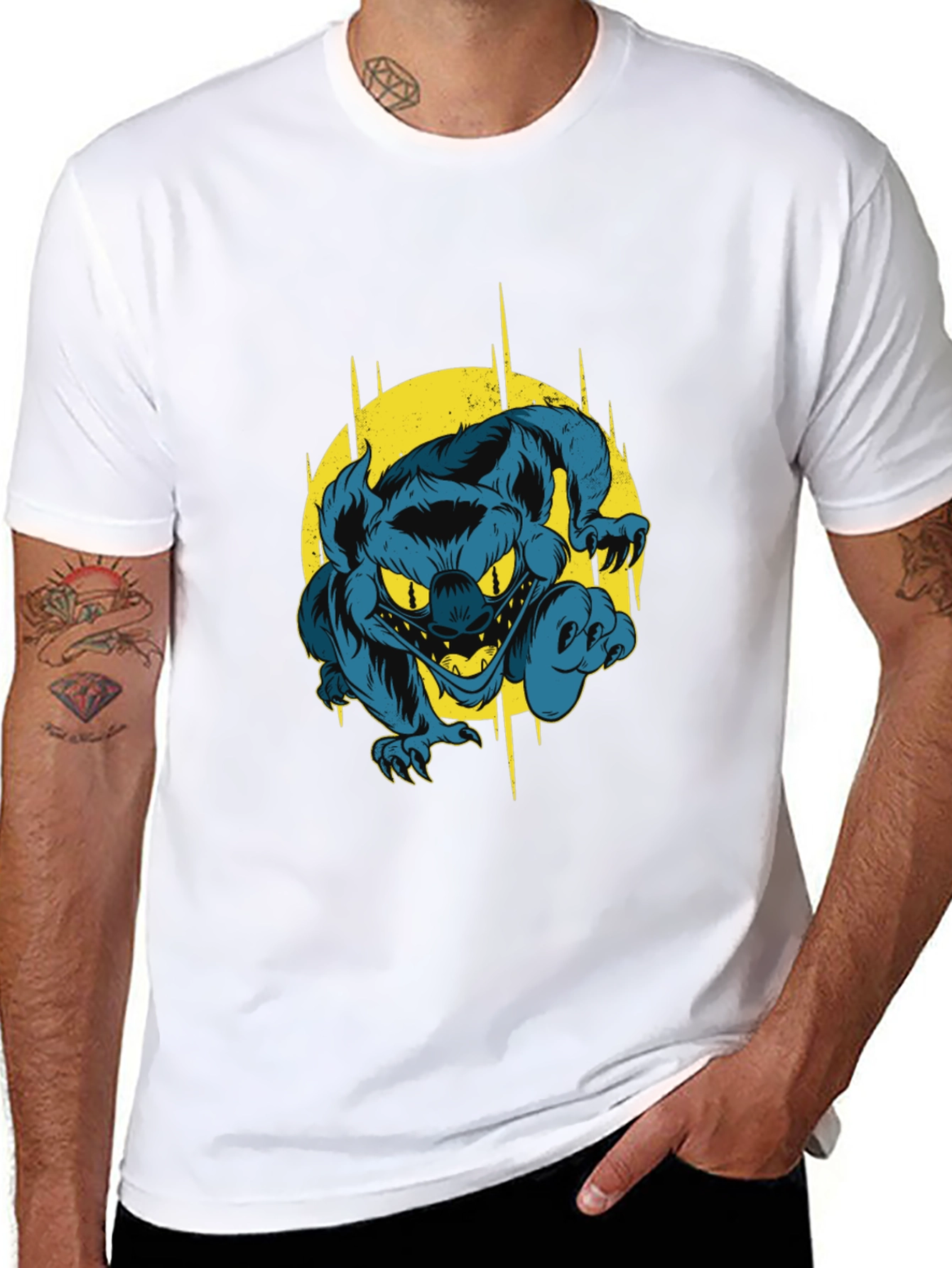 Camiseta Negra con Diseño de Monstruo Azul