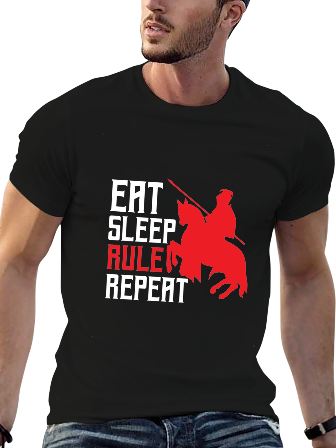 Camiseta Hombre Eat Sleep Rule Repeat - Diseño Caballero