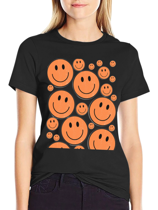 Camiseta Negra con Caritas Sonrientes Naranjas