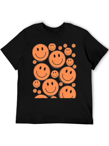 Camiseta Negra con Caritas Sonrientes Naranjas