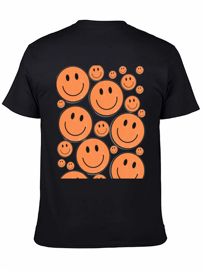 Camiseta Negra con Caritas Sonrientes Naranjas