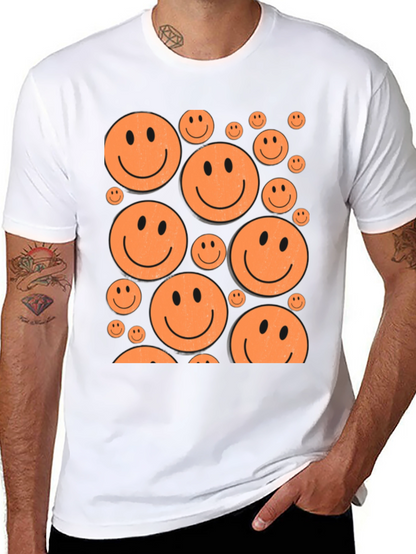 Camiseta Negra con Caritas Sonrientes Naranjas