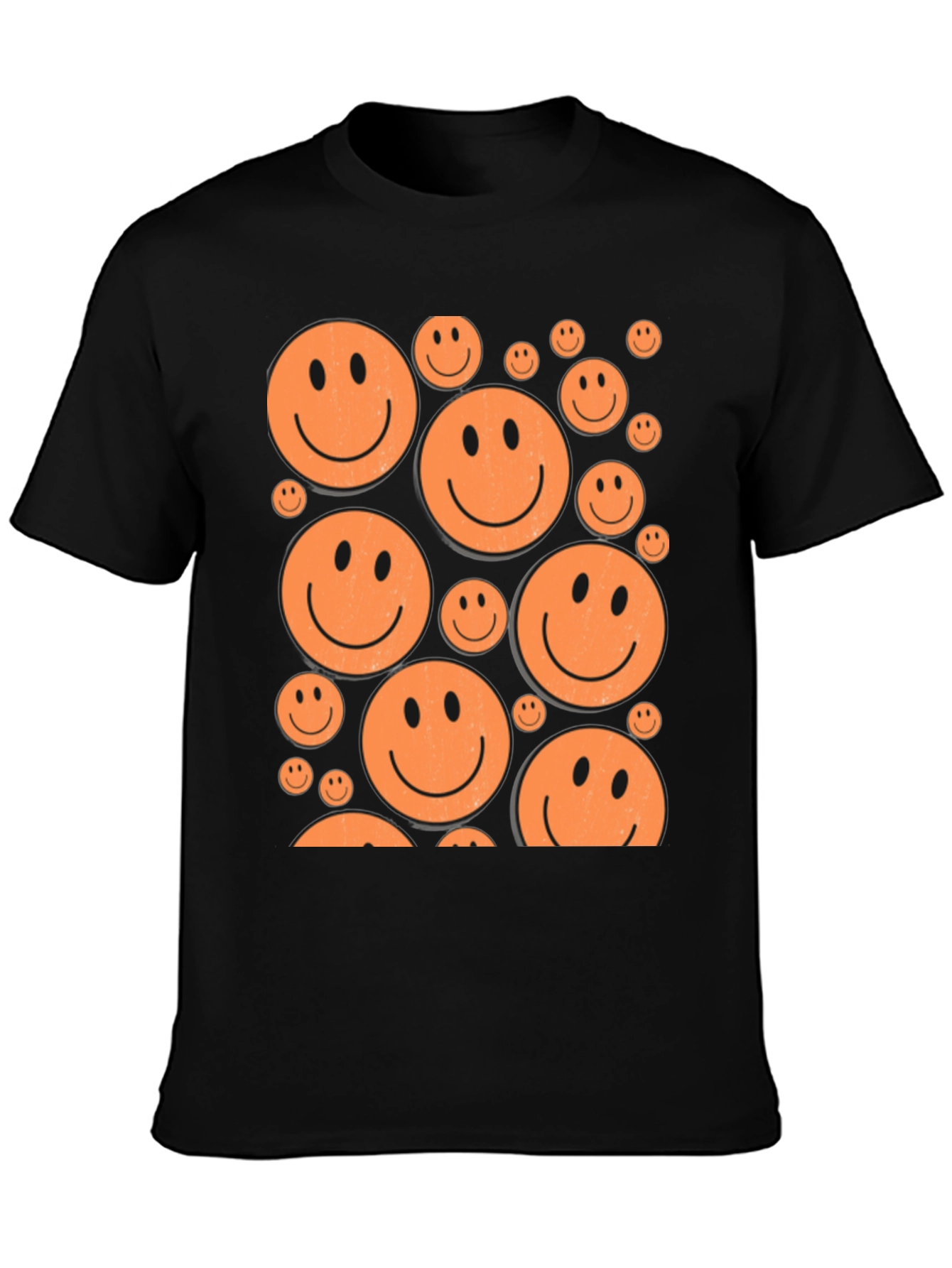 Camiseta Negra con Caritas Sonrientes Naranjas