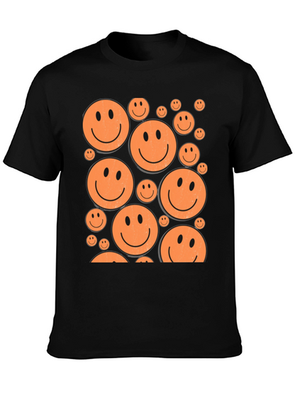 Camiseta Negra con Caritas Sonrientes Naranjas