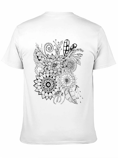Camiseta Negra Estampado Floral y Abstracto