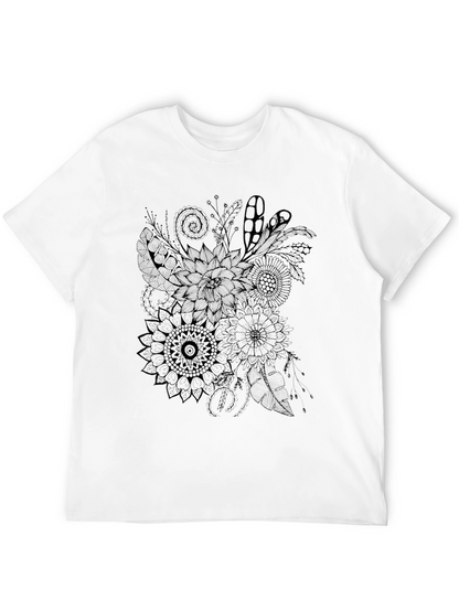Camiseta Negra Estampado Floral y Abstracto
